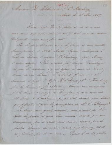 Letter sent by Coomans & Born to Schliemann, Heinrich, 1857
