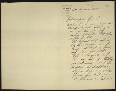 Letter sent by Berry, ? to Schliemann, Heinrich, 1885