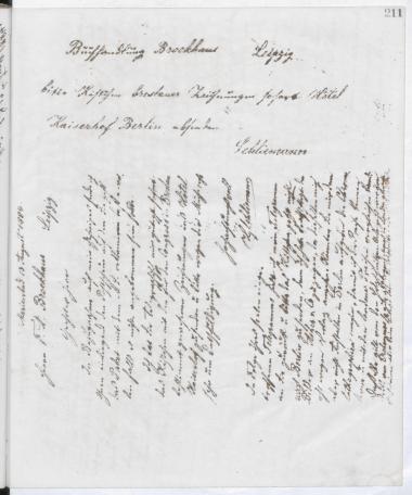 Copy of letter by Schliemann, Heinrich to Brockhaus, Friedrich Arnold, 1884