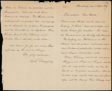 Letter sent by Dörpfeld, Wilhelm to Schliemann, Heinrich, 1889