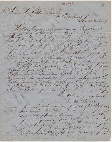 Letter sent by Laaser, H. to Schliemann, Heinrich, 1854