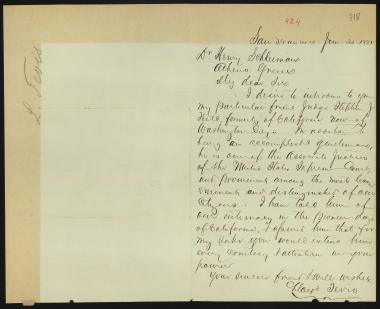 Letter sent by Tevis, Lloyd to Schliemann, Heinrich, 1881