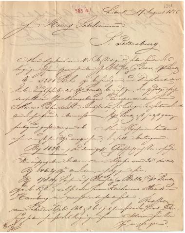 Letter sent by Minlos, L. to Schliemann, Heinrich, 1855