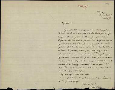 Letter sent by Müller, Max F. to Schliemann, Heinrich, 1876