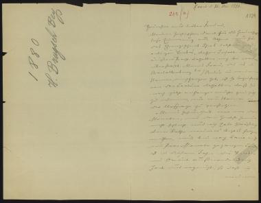 Letter sent by Brugsch, H. to Schliemann, Heinrich, 1880