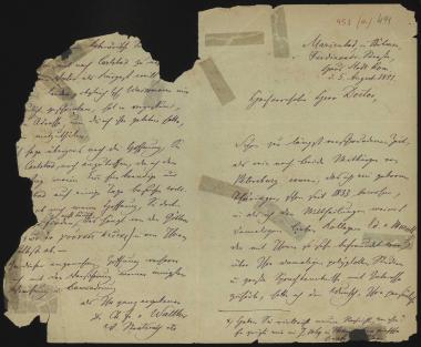 Letter sent by Walther, Ch. to Schliemann, Heinrich, 1881