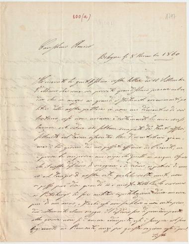 Letter sent by Bassi, Giulio to Schliemann, Heinrich, 1860