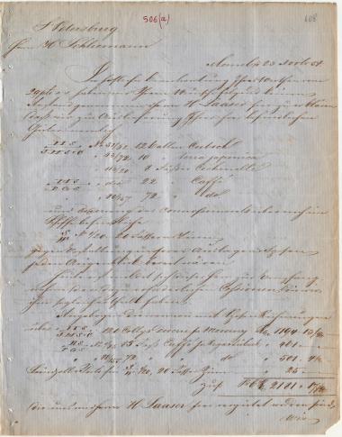 Letter sent by Meyer & Co. to Schliemann, Heinrich, 1854