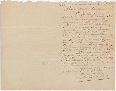 Letter sent by Pels, M. P. to Banderin, ? 1865