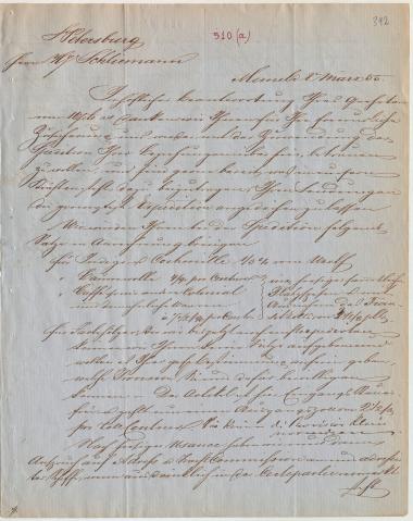 Letter sent by Meyer & Co. to Schliemann, Heinrich, 1855