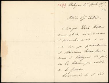 Letter sent by Bassi, Giuseppe Carlo to Schliemann, Heinrich, 1889