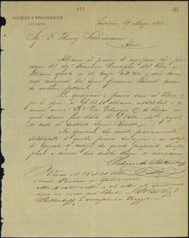 Letter sent by Schmidt & Stoltenhoff to Schliemann, Heinrich, 1880