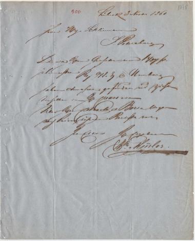 Letter sent by Minlos, Wilhelm to Schliemann, Heinrich, 1860