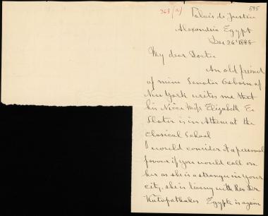 Letter sent by Kinsman, J. Burnham to Schliemann, Heinrich, 1888