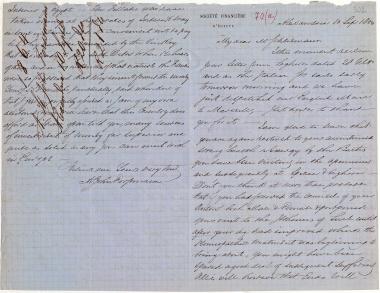 Letter sent by Forssmann, A. St. John to Schliemann, Heinrich, 1864