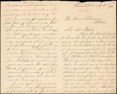 Letter sent by Ealo, Juan to Schliemann, Heinrich, 1888