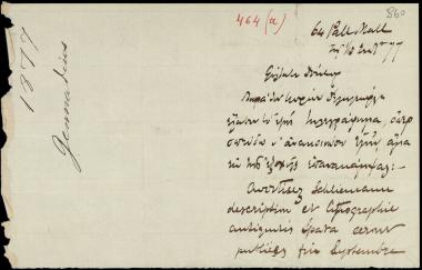 Letter sent by Γεννάδιος, Ιωάννης to Schliemann, Heinrich, 1877
