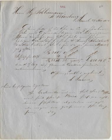 Letter sent by Laaser, H. to Schliemann, Heinrich, 1854