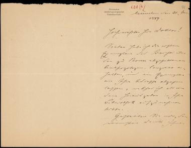 Letter sent by Ranke, Johannes to Schliemann, Heinrich, 1889