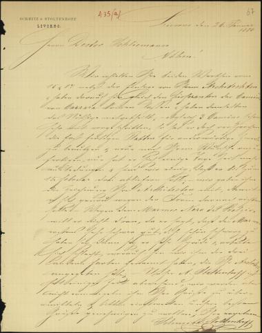 Letter sent by Schmidt & Stoltenhoff to Schliemann, Heinrich, 1880
