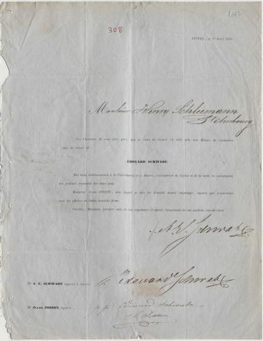 Letter sent by Schwabe, E. to Schliemann, Heinrich, 1856
