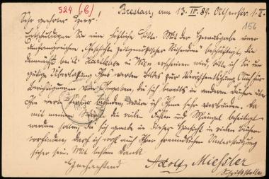 Letter sent by Miessler, Adolf to Schliemann, Heinrich, 1889