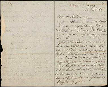 Letter sent by Grant, J. A. S. to Schliemann, Heinrich, 1888