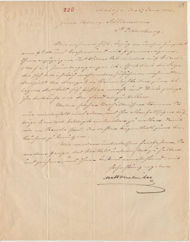 Letter sent by Huelin, Math. & Co. to Schliemann, Heinrich, 1863