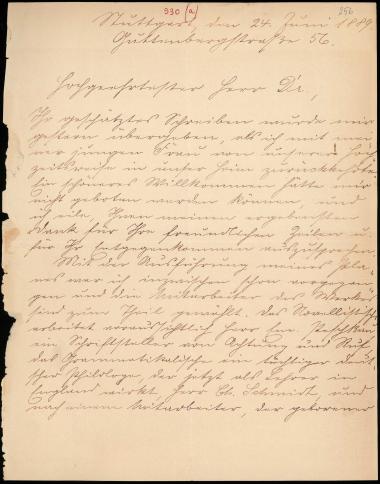 Letter sent by Schindler, Paul to Schliemann, Heinrich, 1889