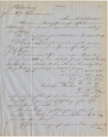 Letter sent by Meyer & Co. to Schliemann, Heinrich, 1855