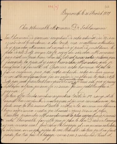 Letter sent by Chantiri, Kalil to Schliemann, Heinrich, 1889