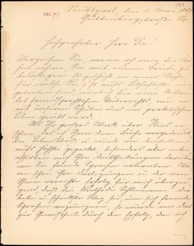 Letter sent by Schindler, Paul to Schliemann, Heinrich, 1889