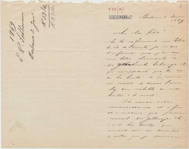 Letter sent by Schliemann, Ernst Wilhelm to Schliemann, Heinrich, 1869