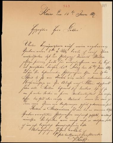 Letter sent by Luthy, W. to Schliemann, Heinrich, 1887