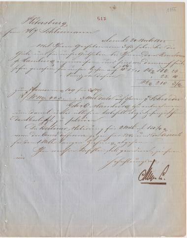 Letter sent by Meyer & Co. to Schliemann, Heinrich, 1855