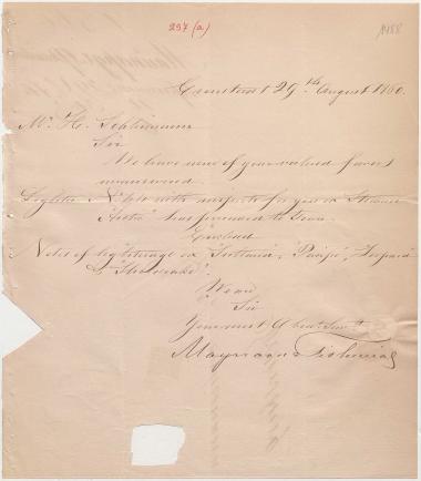 Letter sent by Maynard & Fishwicks to Schliemann, Heinrich, 1860