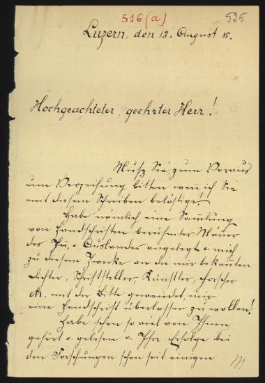Letter sent by Hafliger, J. to Schliemann, Heinrich, 1885