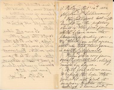Letter sent by Smith, Philip to Schliemann, Heinrich, 1883