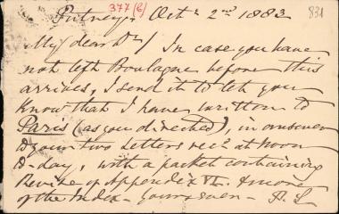 Letter sent by Smith, Philip to Schliemann, Heinrich, 1883