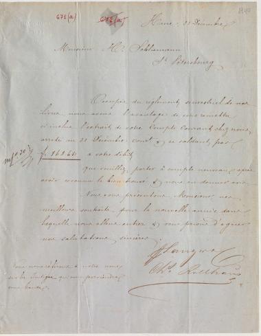 Letter sent by Langer, H. & Co. to Schliemann, Heinrich, 1856