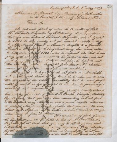Copy of letter by Schliemann, Heinrich to Stewart, Alexander I. 1869