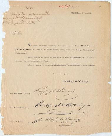 Letter sent by Roessingh & Mummy to Schliemann, Heinrich, 1862