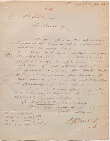 Letter sent by Merck, H. I. & Co. to Schliemann, Heinrich, 1857