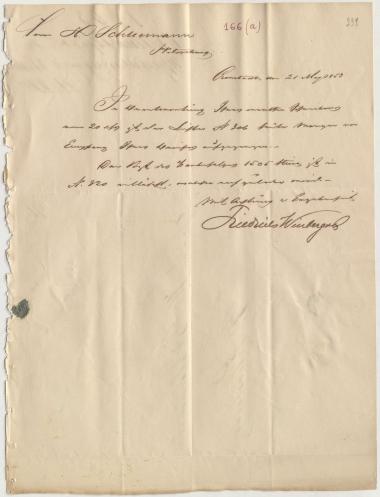 Letter sent by Winberg, Friedrich & Co. to Schliemann, Heinrich, 1853
