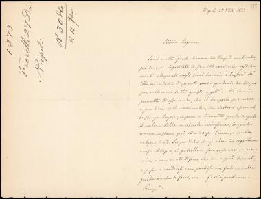 Letter sent by Fiorelli, Giuseppe to Schliemann, Heinrich, 1873