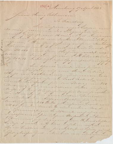 Letter sent by Schröder, Christ. & Co. to Schliemann, Heinrich, 1863