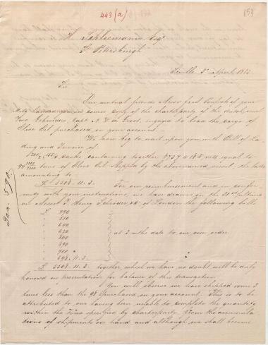 Letter sent by Gessler, Shaw & Co. to Schliemann, Heinrich, 1863