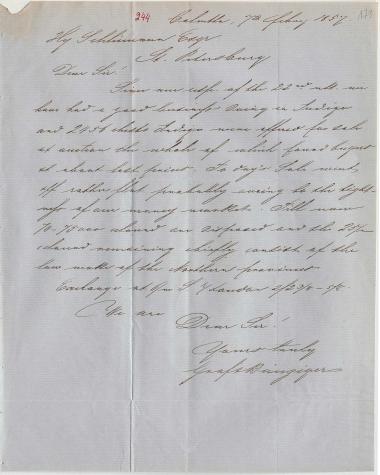 Letter sent by Graf & Banziger to Schliemann, Heinrich, 1857