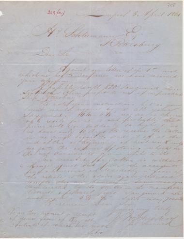 Letter sent by Schröder, Henry J. & Co. to Schliemann, Heinrich, 1861