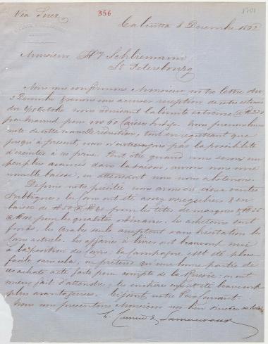 Letter sent by Camin, H. &  Lamouroux to Schliemann, Heinrich, 1862